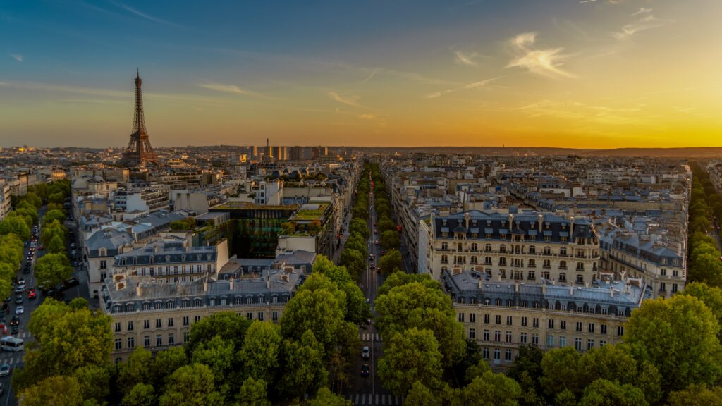 A breathtaking view of the Eiffel Tower against the Paris skyline.